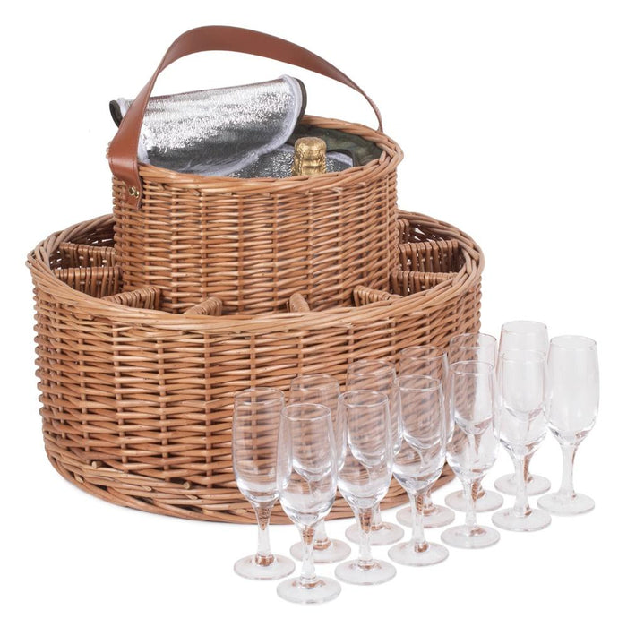 The Willow Basket Green Tweed Chilled Wicker Garden Party Basket