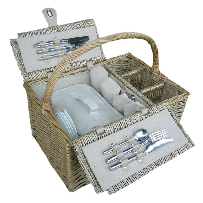 The Willow Basket Deluxe Retro Double Lidded Wicker Fitted Picnic Basket