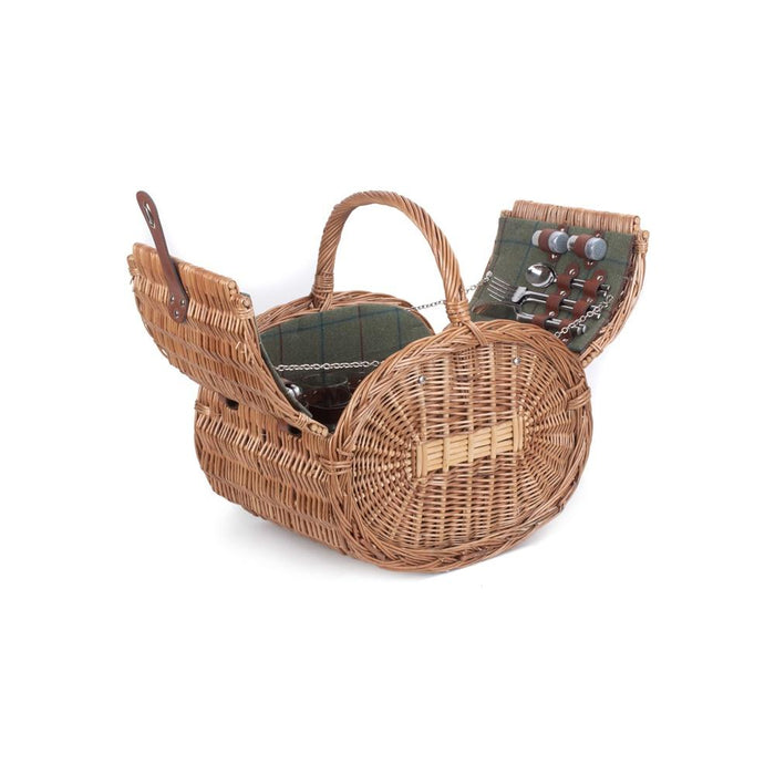 The Willow Basket Oval 4 Person Green Tweed Wicker Picnic Basket