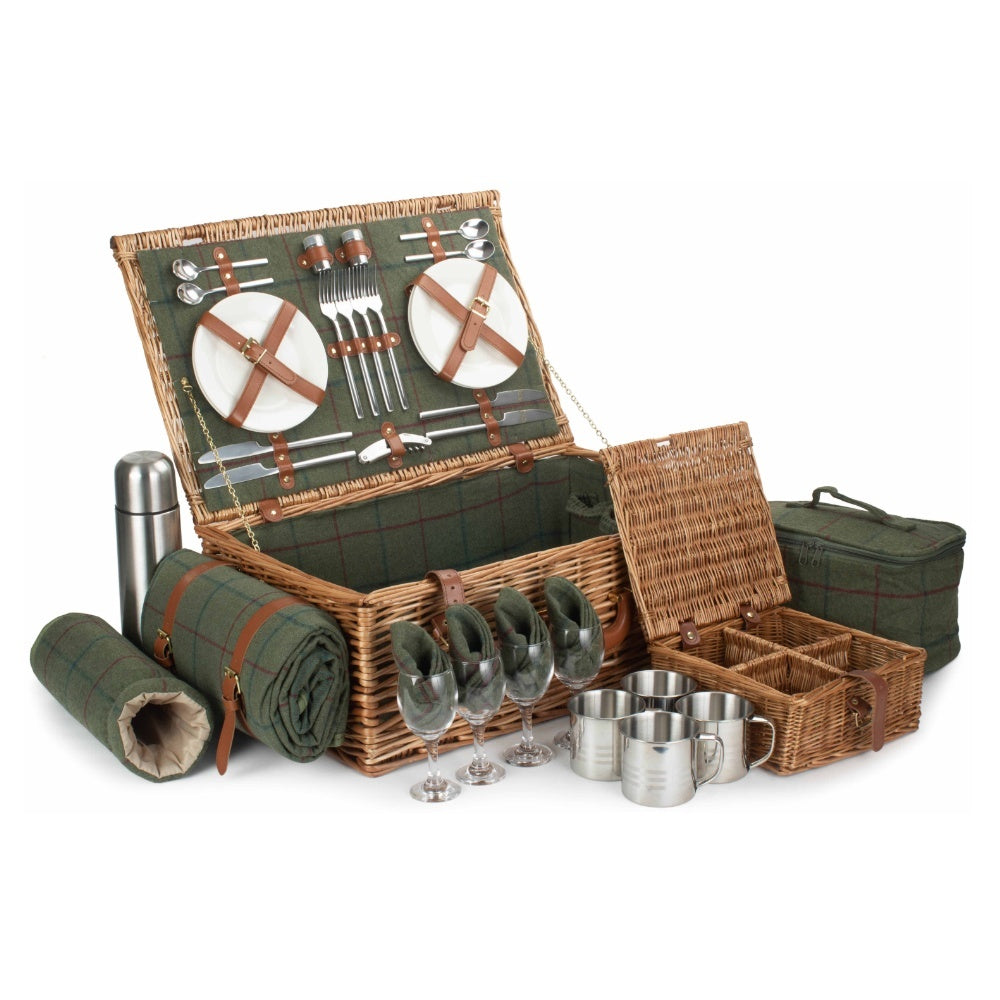 Deluxe Green Tween 4 Person Fitted Picnic Basket | The Willow Basket