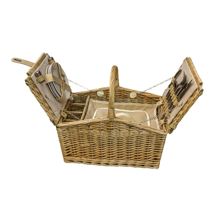 The Willow Basket Butterfly Lidded 4 Person Fitted Farmhouse Wicker Picnic Basket
