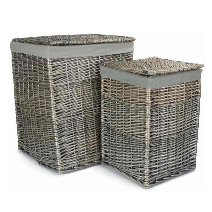 The Willow Basket Antique Wash Square Laundry Basket with Grey Sage Lining