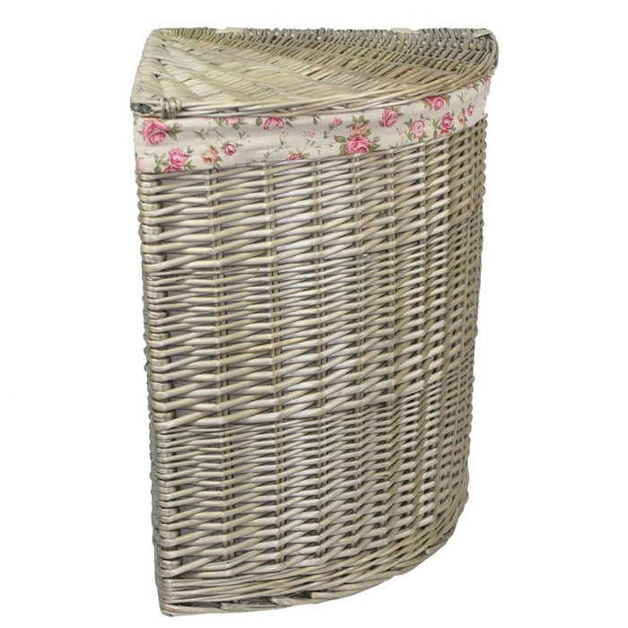 The Willow Basket Antique Wash Corner Garden Rose Cotton Lined Laundry Basket