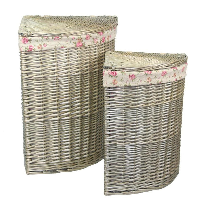 The Willow Basket Antique Wash Corner Garden Rose Cotton Lined Laundry Basket
