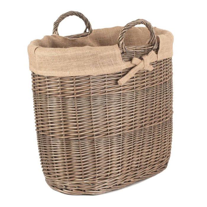 The Willow Basket Hessian Lined Oval Log and Storage Basket