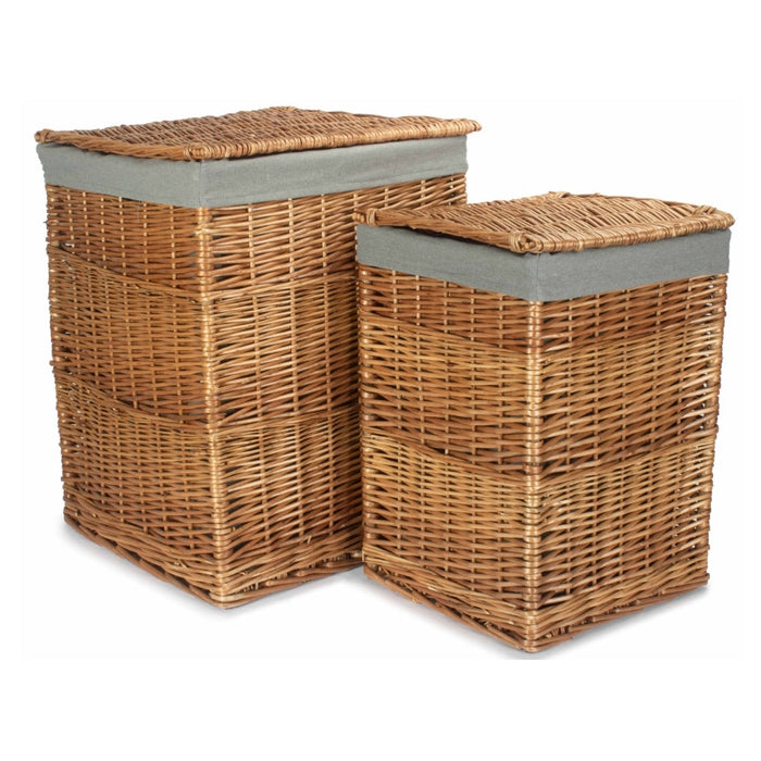 The Willow Basket Light Steamed Square Laundry Basket with Grey Sage Lining