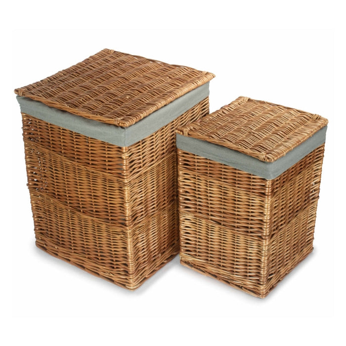 The Willow Basket Light Steamed Square Laundry Basket with Grey Sage Lining