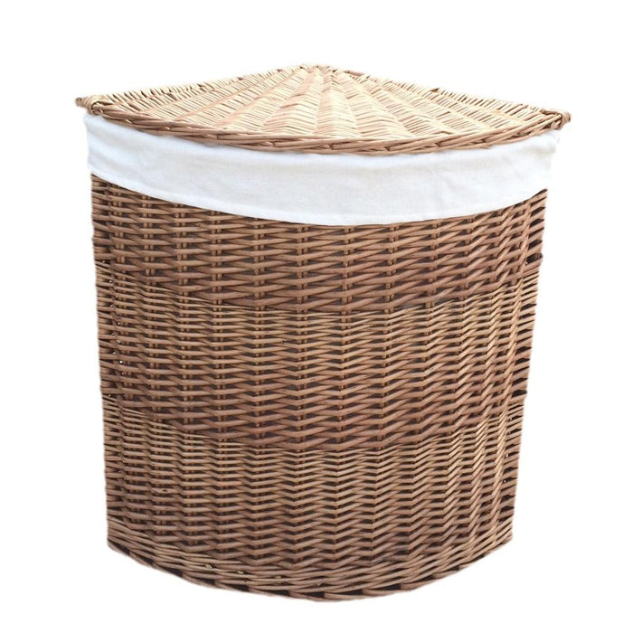The Willow Basket Light Steamed Corner White Cotton Lined Laundry Baskets