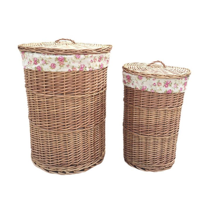 The Willow Basket Light Steamed Round Garden Rose Lined Laundry Baskets
