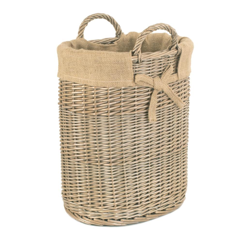 The Willow Basket Small Oval Hessian Lined Log Basket