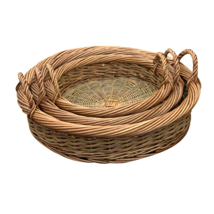 The Willow Basket Set of 3 Round Green Willow Trays