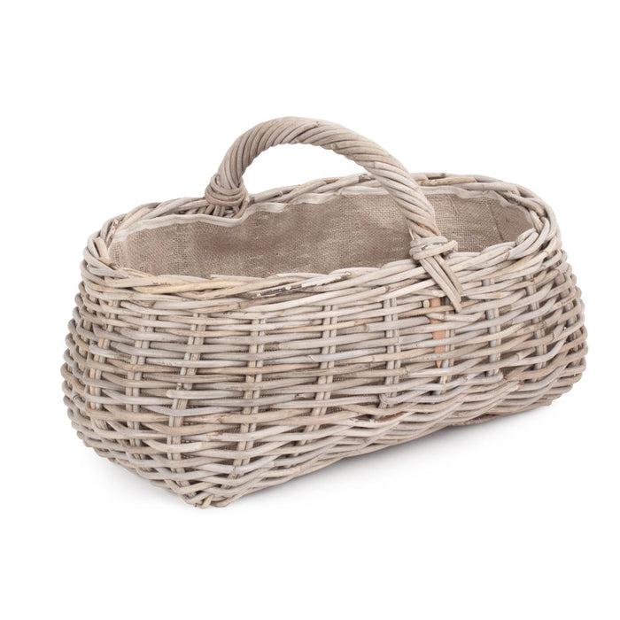 The Willow Basket Grey Rattan Market Basket with Hessian Lining
