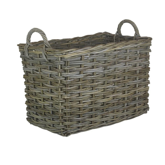 The Willow Basket Rectangular Grey Rattan Hallway Log Basket