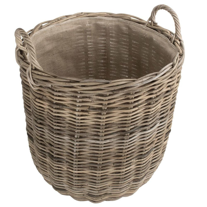 The Willow Basket Hessian Lined Tall Round Fireside Rattan Log Basket