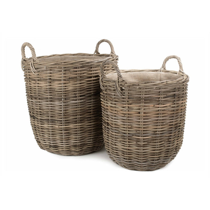 The Willow Basket Hessian Lined Tall Round Fireside Rattan Log Basket