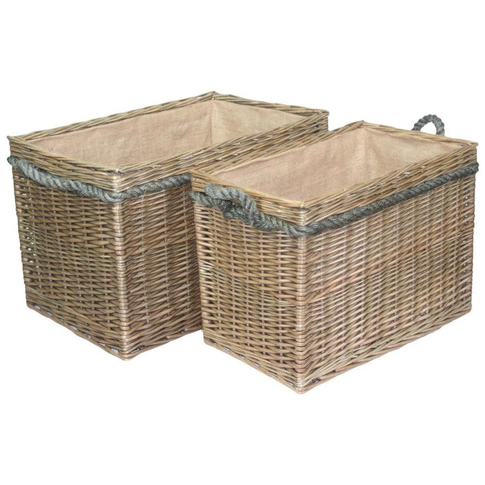 The Willow Basket Rectangular Rope Handled Wicker Log Basket