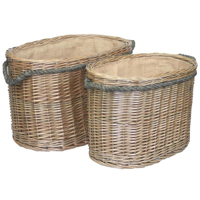 The Willow Basket Oval Rope Handled Wicker Log Basket
