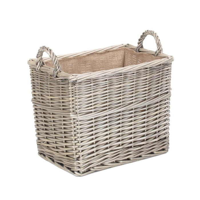 The Willow Basket Rectangular Hessian Lined Wicker Log Storage Basket