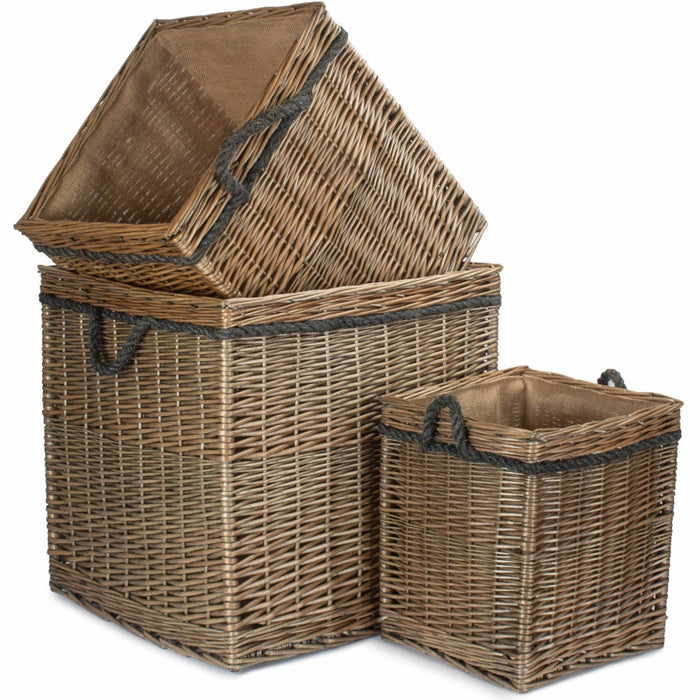 The Willow Basket Antique Wash Square Storage Log Basket