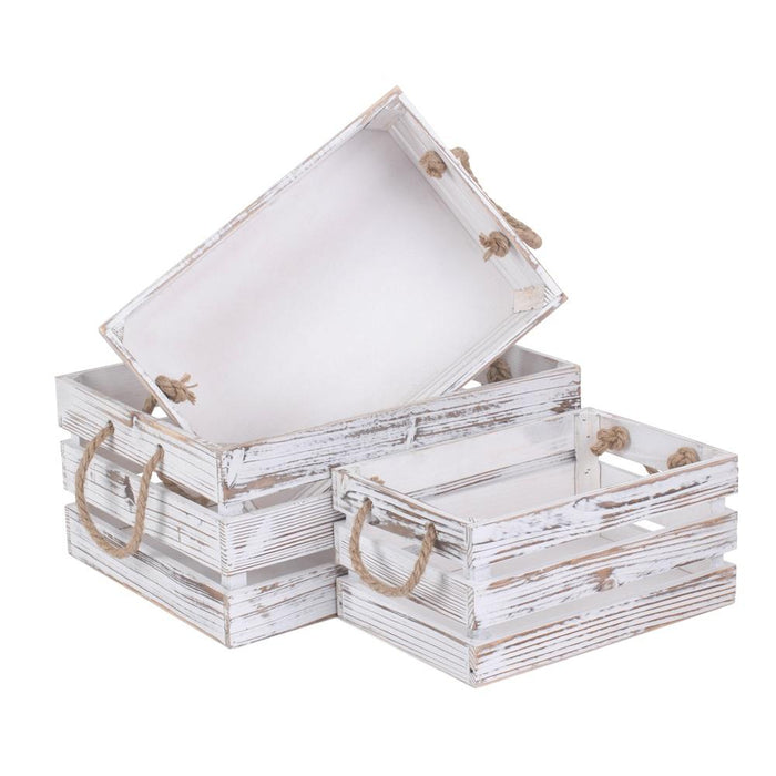 The Willow Basket Distressed White Rope Handled Wooden Crates
