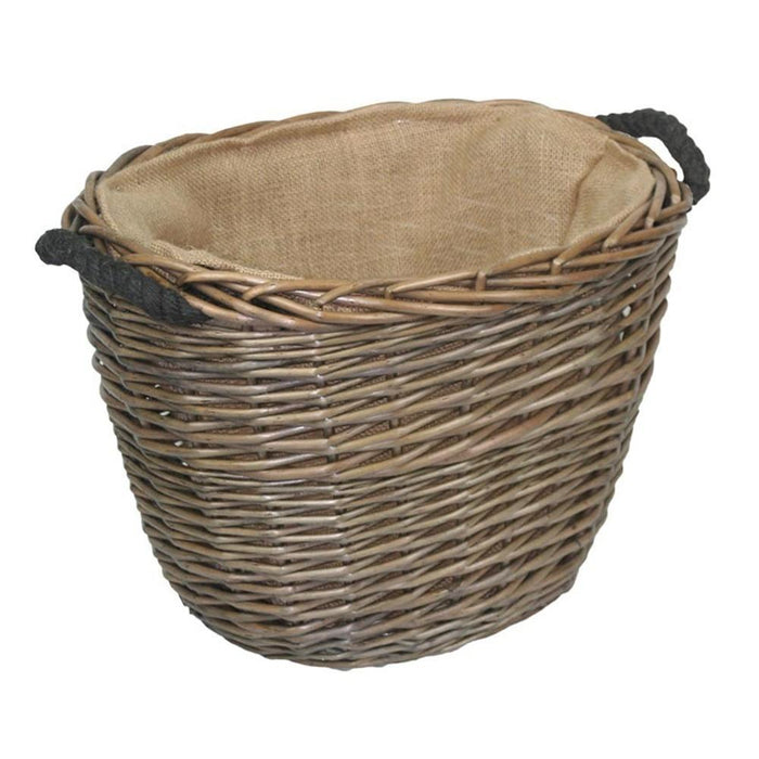 The Willow Basket Oval Hessian Lined Wicker Log Basket