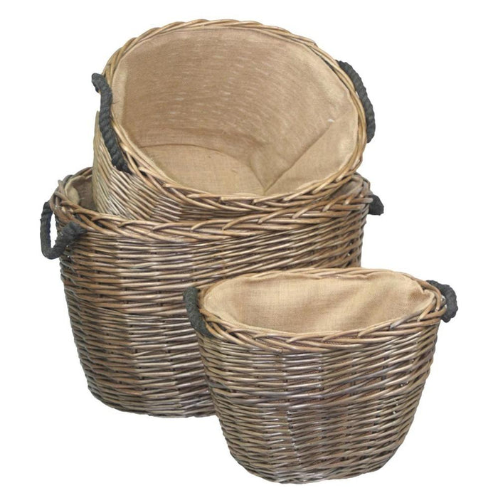 The Willow Basket Oval Hessian Lined Wicker Log Basket