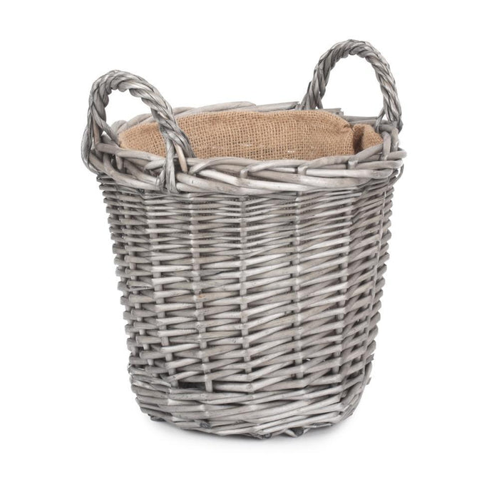 The Willow Basket Round Antique Wash Finish Wicker Lined Wicker Log Basket