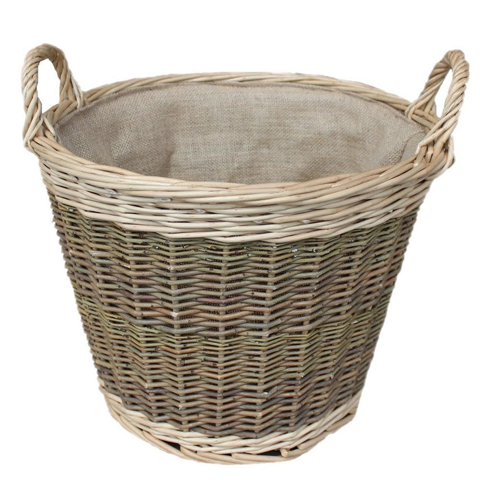 The Willow Basket Medium Unpeeled Hessian Lined Wicker Log Basket