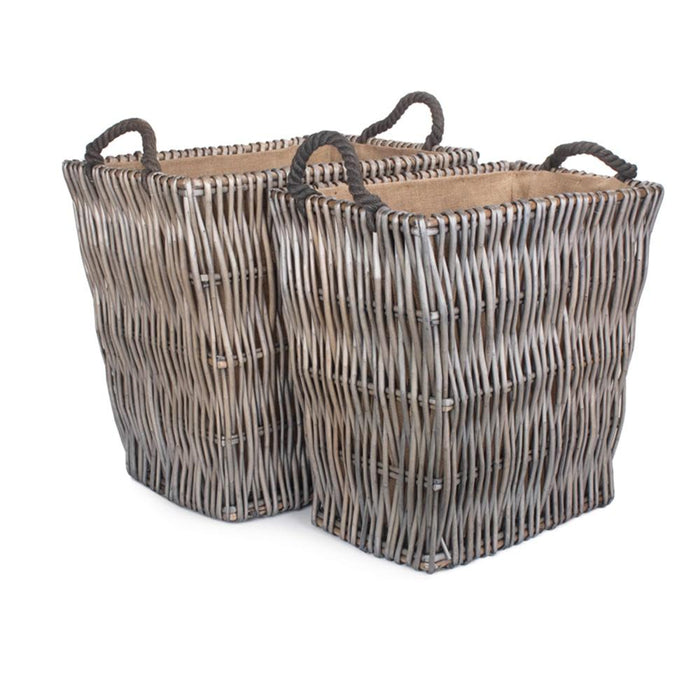 The Willow Basket Grey Rectangular Wicker Log Basket