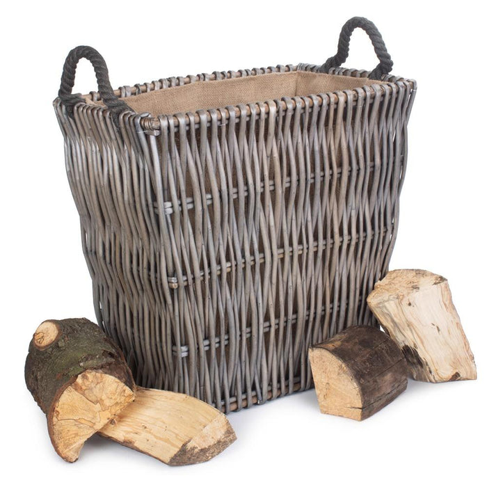 The Willow Basket Grey Rectangular Wicker Log Basket