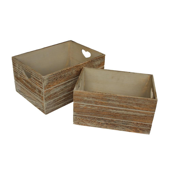 The Willow Basket Oak Effect Heart Cut Handle Wooden Storage Crate