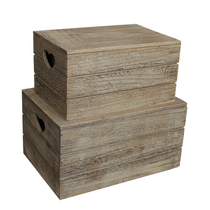 The Willow Basket Oak Effect Heart Cut Handle Wooden Lidded Storage Box
