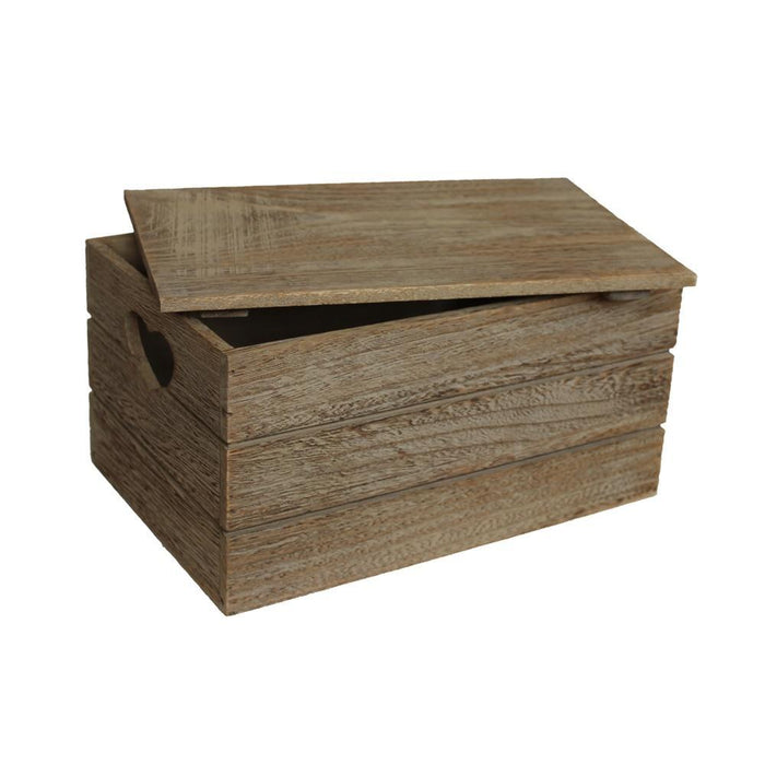 The Willow Basket Oak Effect Heart Cut Handle Wooden Lidded Storage Box