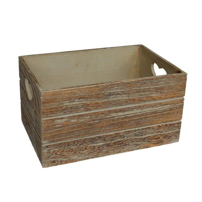 The Willow Basket Oak Effect Heart Cut Handle Wooden Storage Crate