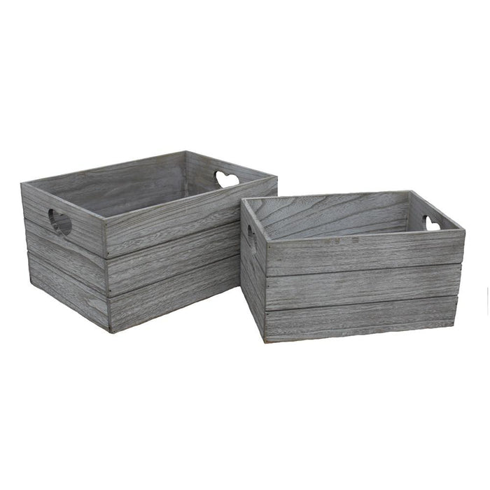 The Willow Basket Vintage Effect Heart Cut Handle Wooden Storage Crate