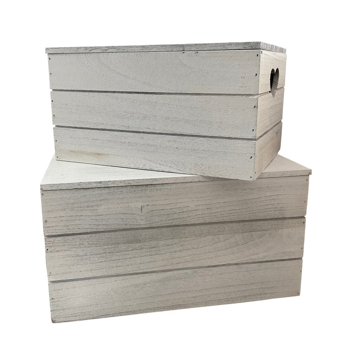 The Willow Basket Vintage Effect Heart Cut Handle Wooden Lidded Storage Box