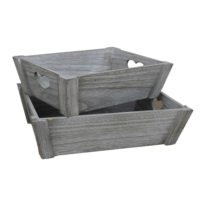 The Willow Basket Vintage Heart Cut Handle Wooden Tray