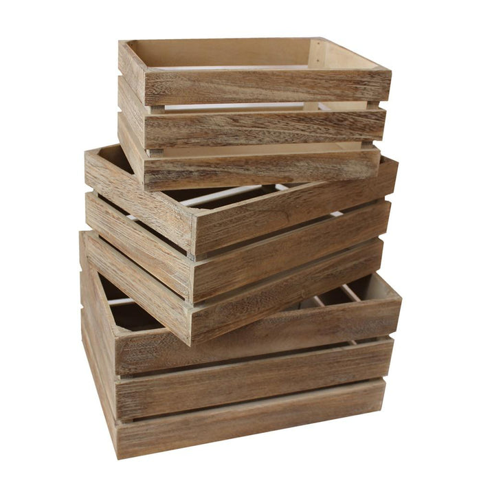 The Willow Basket Oak Effect Slatted Wooden Storage Crate