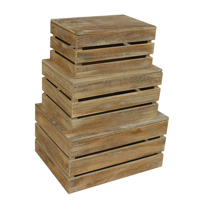 The Willow Basket Oak Effect Slatted Lidded Wooden Storage Box