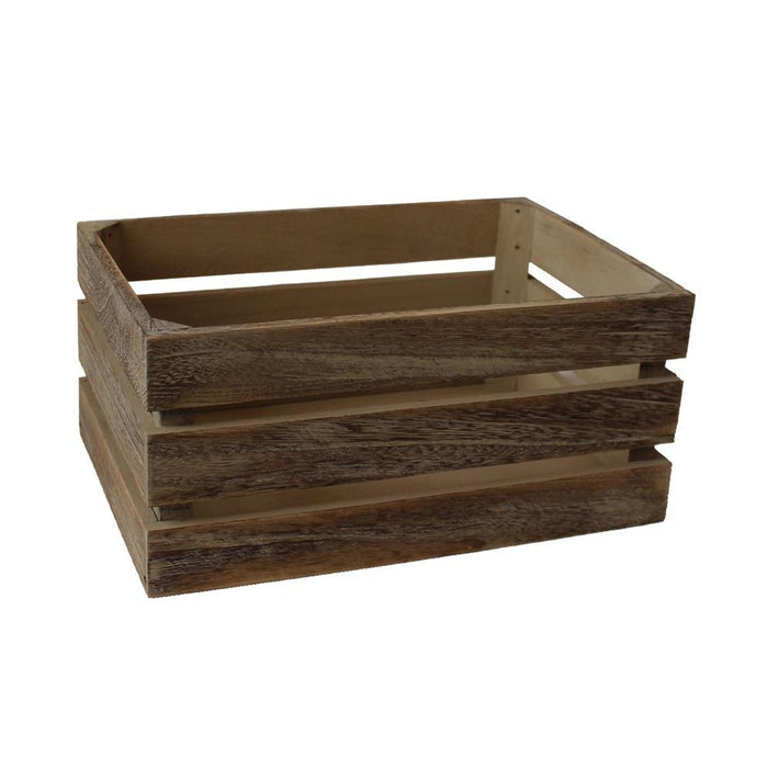 The Willow Basket Oak Effect Slatted Wooden Storage Crate