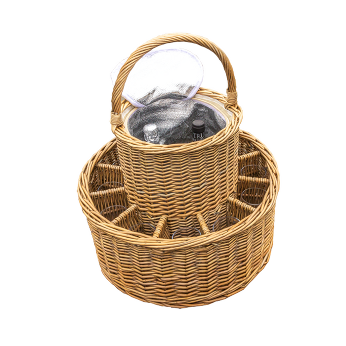 The Willow Basket Wicker Celebration Basket with Fitted Cooler and Glasses