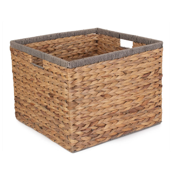 The Willow Basket Square Water Hyacinth With Grey Rope Border Storage Basket