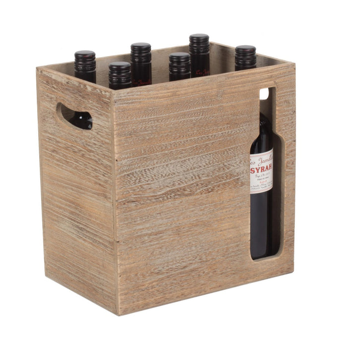 The Willow Basket Wooden 6 Wine Bottle Cut-Out Carrier