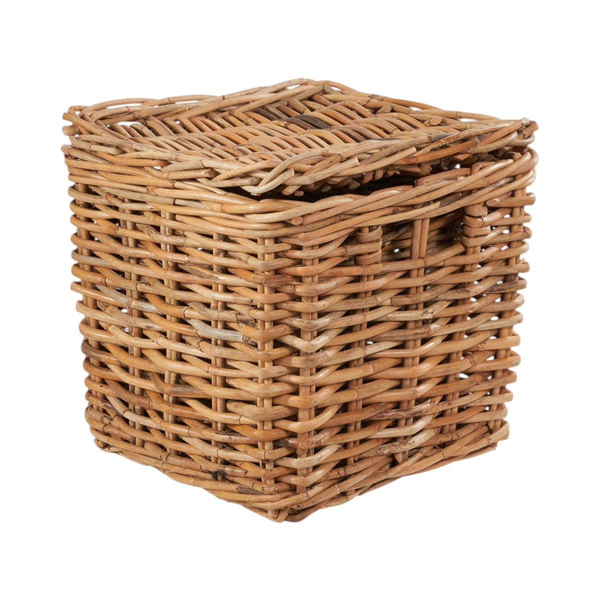Set of 2 Chunky Natural Rattan Square Storage Baskets with Lid