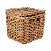 Set of 2 Chunky Natural Rattan Square Storage Baskets with Lid