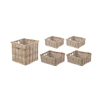 Set of 5 Grey Kubu Rattan Rectangular Storage Baskets