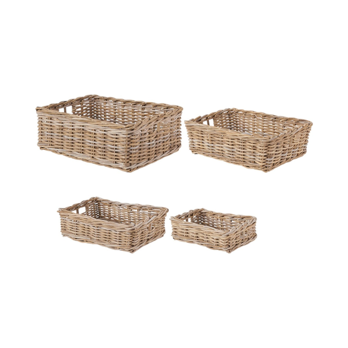 Set of 4 Grey Kubu Rattan Rectangular Storage Trays