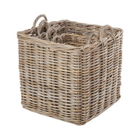 Set of 4 Grey Kubu Rattan Square Log Baskets
