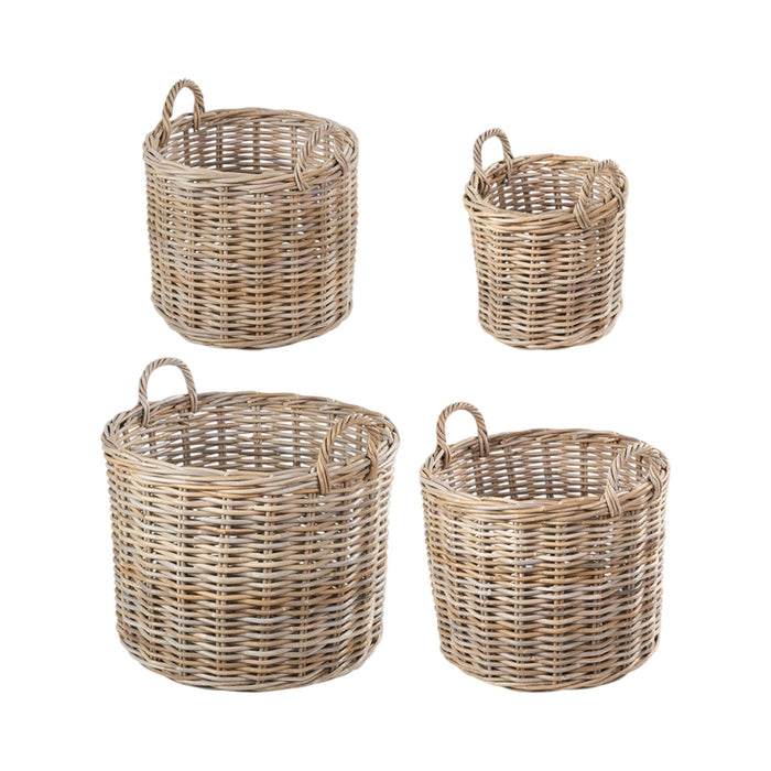 Set of 4 Grey Kubu Rattan Round Log Baskets