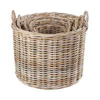 Set of 4 Grey Kubu Rattan Round Log Baskets